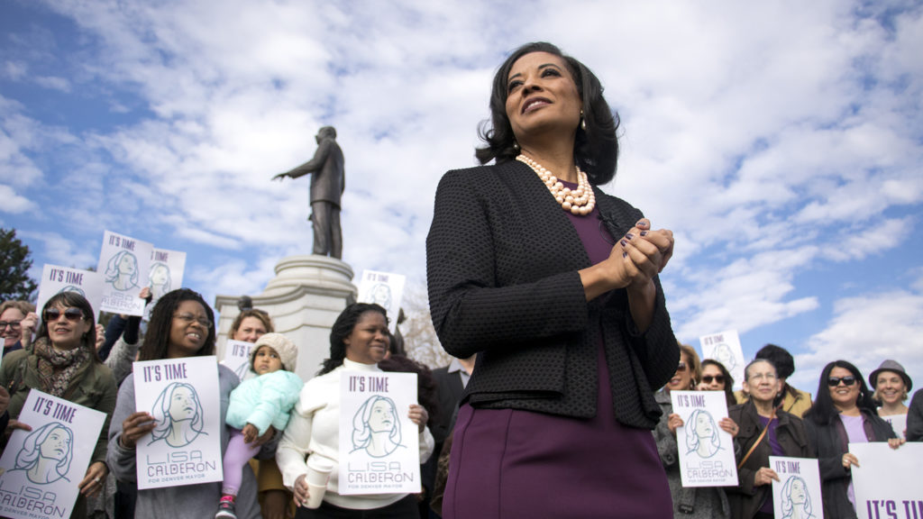 Lisa Calderón holds her first rally after announcing that she will run for Denver mayor. City Park, Oct. 17, 2018. (Kevin J. Beaty/Denverite)