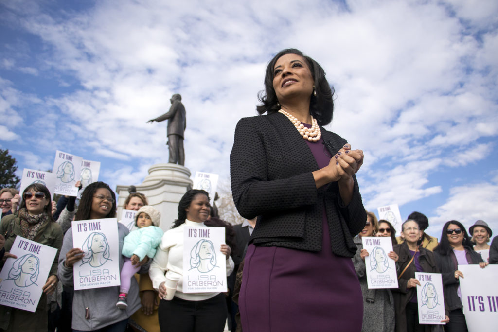 Lisa Calderón holds her first rally after announcing that she will run for Denver mayor. City Park, Oct. 17, 2018. (Kevin J. Beaty/Denverite)