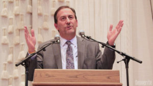 Anti-Defamation League Mountain States regional director Scott L. Levin speaks at a vigil held for the victims of the shooting at Tree of Light Synagogue in Pittsburgh, held at Temple Emanuel in Denver. Oct. 28, 2018. (Kevin J. Beaty/Denverite)