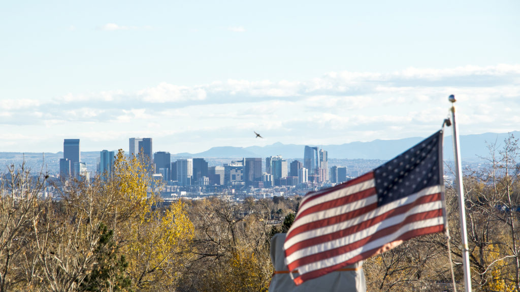 A view of downtown from Thornton, Nov. 1, 2018. (Kevin J. Beaty/Denverite)
