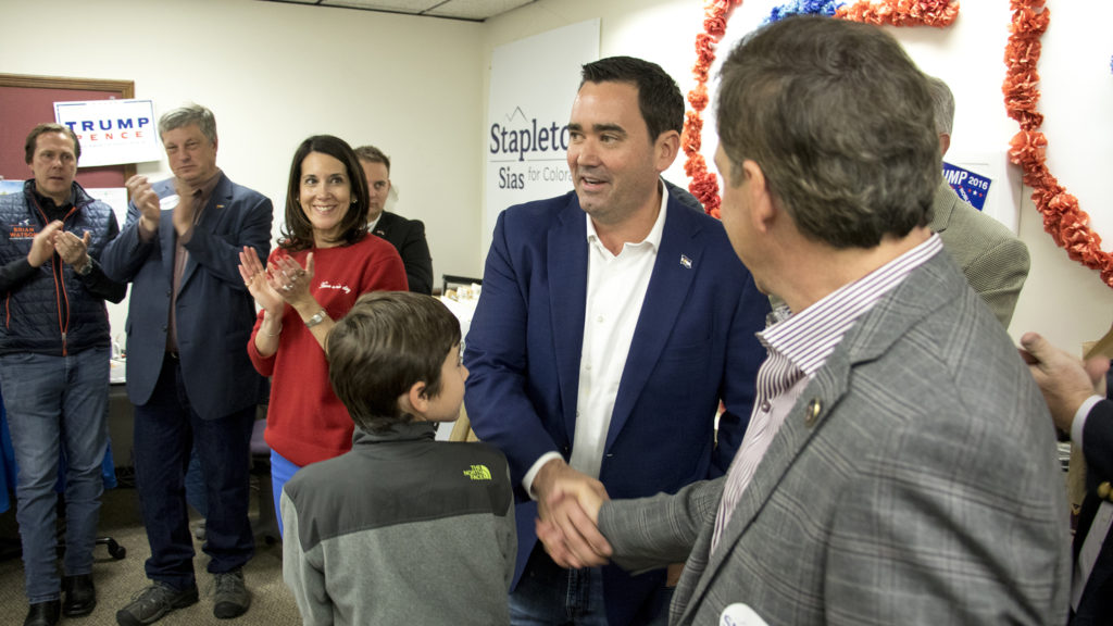 Republican gubernatorial candidate Walker Stapleton addresses supporters during a rally at Jefferson County GOP headquarters, Nov. 3, 2018. (Kevin J. Beaty/Denverite)