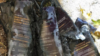A photo of charred pro-Amendment A canvassing materials on Jumoke Emery-Brown's porch. He posted this to his Facebook page on Nov. 5, 2018. (Courtesy: Jumoke Emery-Brown)