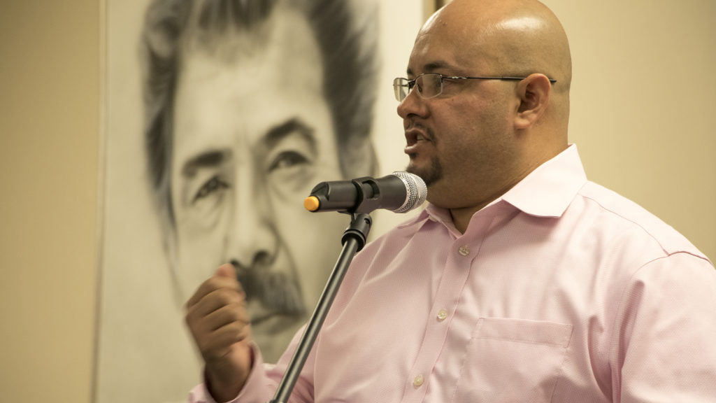 Outgoing state Rep. Joe Salazar speaks as Latino community leaders meet to discuss the community's representation in state government following the midterm election, Nov. 15, 2018. (Kevin J. Beaty/Denverite)