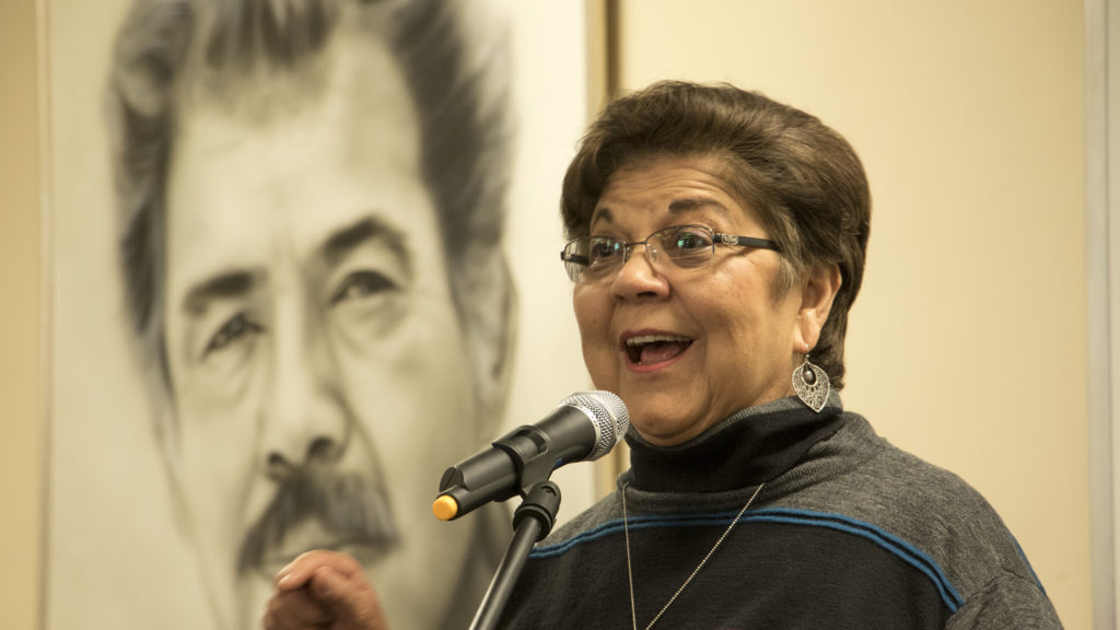 Former state representative Polly Baca speaks as Latino community leaders meet to discuss the community's representation in state government following the midterm election, Nov. 15, 2018. (Kevin J. Beaty/Denverite)