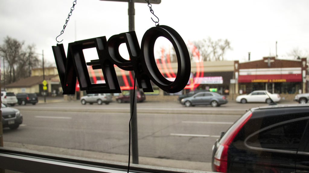 A view of Colorado Boulevard from Victory Clothing Boutique, Nov. 27, 2018. (Kevin J. Beaty/Denverite)