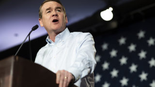 U.S. Sen. Michael Bennet speaks at the Colorado Democratic Party's election night party. (Alyson McClaran for Denverite)