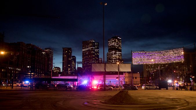 Police outside Sonny Lawson Park, Five Points, Nov. 28, 2018. (Kevin J. Beaty/Denverite)