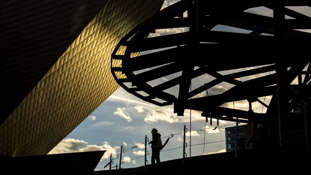 The Denver Art Museum's north building is under construction, Dec. 5, 2018. (Kevin J. Beaty/Denverite)