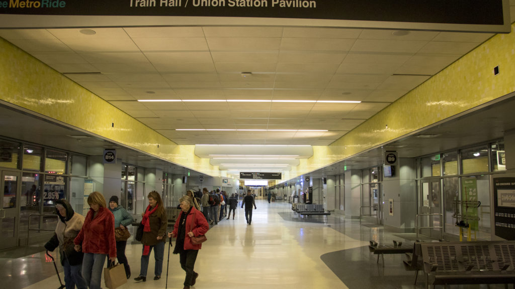 Chestnut Pavilion, the bus shelter at Union Station, Dec. 13, 2018. (Kevin J. Beaty/Denverite)