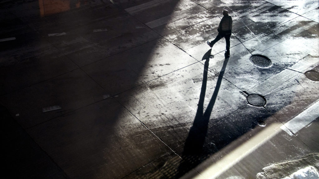 A pedestrian downtown, Jan. 30, 2019. (Kevin J. Beaty/Denverite)