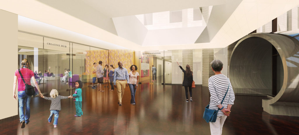 A rendering of the entrance to the Creative Hub in the Denver Art Museum's new North Building. (Courtesy of Denver Art Museum)