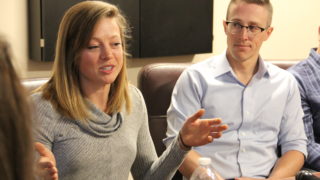 EPA enforcement attorneys Kayleen Castelli and her husband Matthew talk during a roundtable discussion with federal workers on Friday, Jan. 25, 2019, in Denver. (Esteban L. Hernandez/Denverite)
