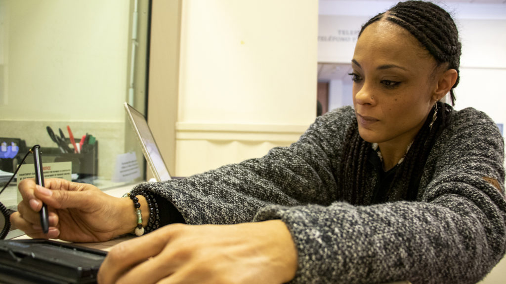 Elisabeth Epps posts bonds for strangers while she, herself, is out of jail on work release. Feb. 1, 2019. (Kevin J. Beaty/Denverite)