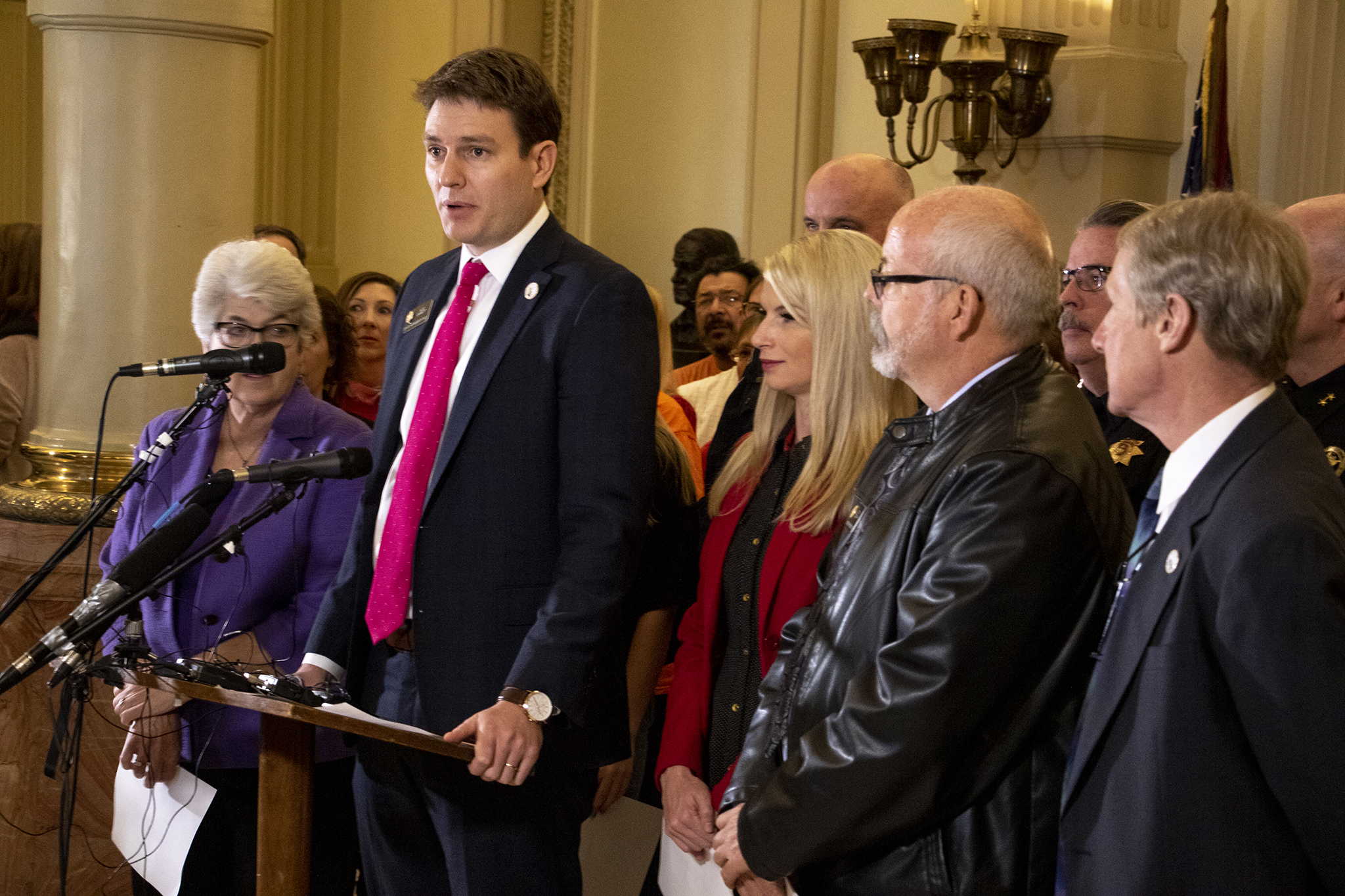 State House Majority Alec Garnett speaks during a press conference for a 