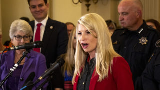 State District 22 Sen. Brittany Pettersen speaks at a press conference for a "red flag" bill that's being introduced in the state legislature, Feb. 14, 2019. (Kevin J. Beaty/Denverite)