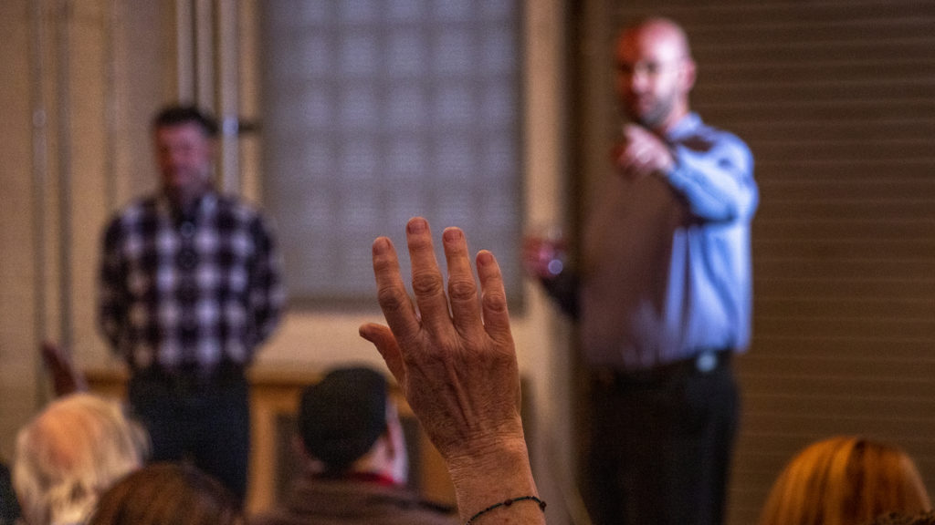 Councilman Jolon Clark leads a meeting in Overland to decide what to do with money earned from Grandoozy, Feb. 28, 2019. (Kevin J. Beaty/Denverite)