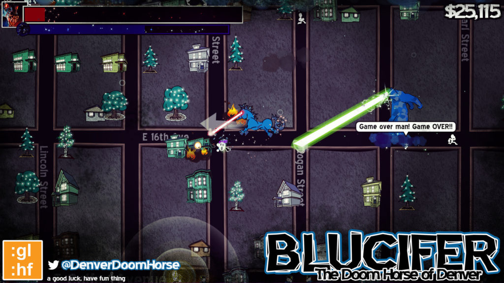 A screen shot of Blucifer: The Doom Horse of Denver.