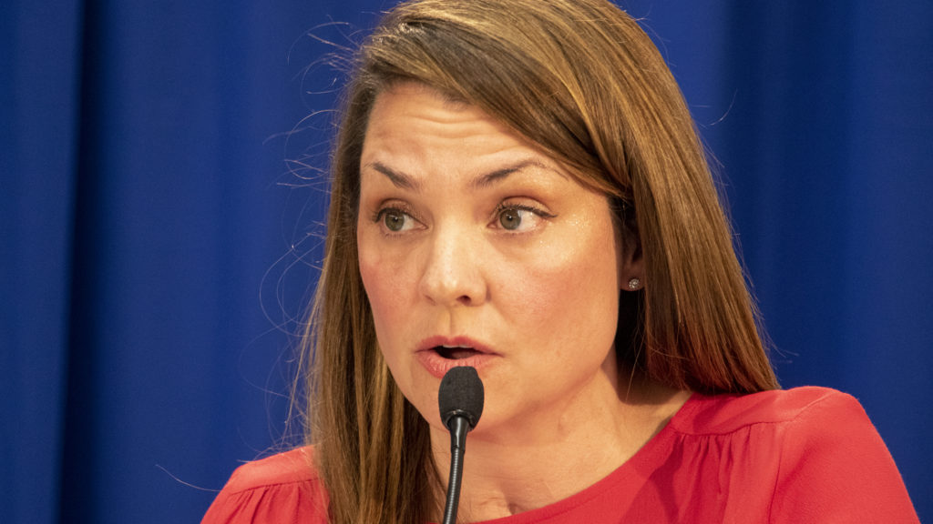 Amanda Sandoval speaks during a forum for City Council District 1 candidates at William Scheitler Recreation Center in Berkeley, March 19, 2019. (Kevin J. Beaty/Denverite)