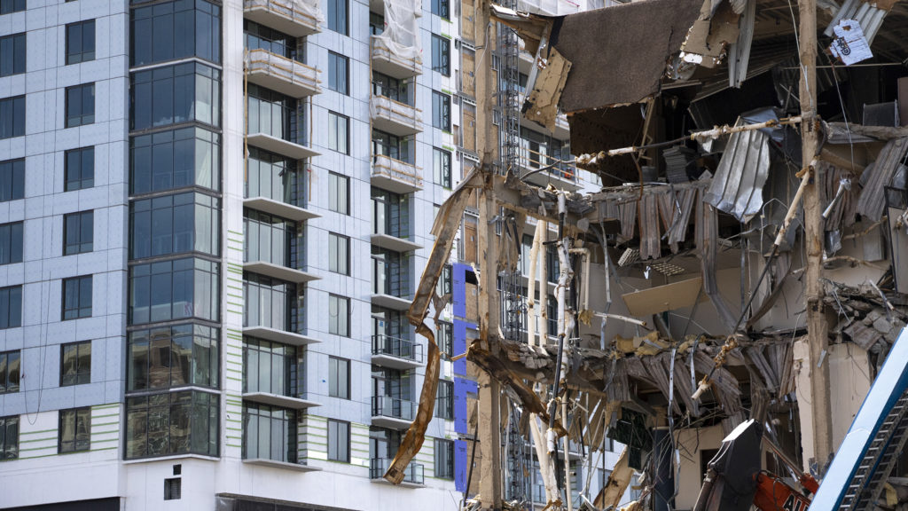 A demolition project at 10th Avenue and Bannock Street, March 27, 2019. (Kevin J. Beaty/Denverite)