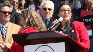 State Rep. Serena Gonzales-Gutierrez of Denver speaks during a rally for Latino/a Advocacy Day on Monday, March 11, 2019, in Denver. (Esteban L. Hernandez/Denverite)