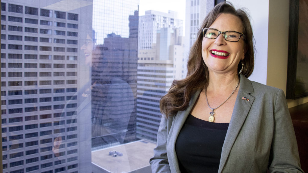 Kristina Cook, Denver Republican Party Chairwoman, poses for a portrait in her office downtown, June 2, 2019. (Kevin J. Beaty/Denverite)