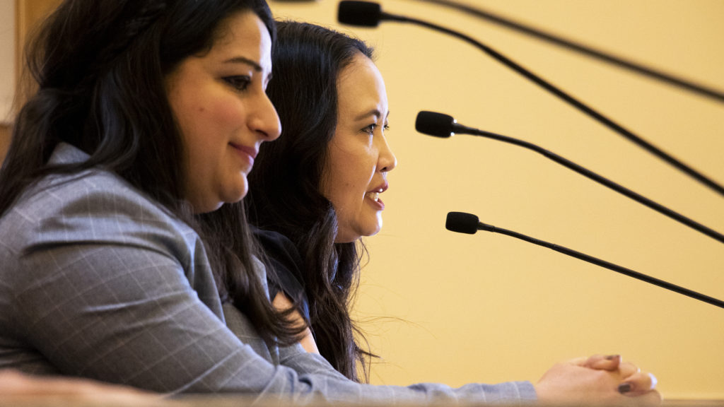 Nga Vuong-Sandoval testifies to the Colorado Senate's State, Veterans, & Military Affairs Committee on SB 230, which would enshrine the state's commitment to resettling refugees in law, April 8, 2019. (Kevin J. Beaty/Denverite)