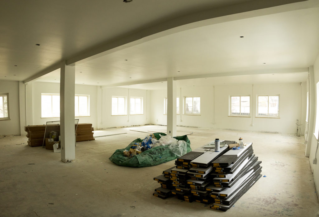 An unfinished renovation inside the Highlands Center, April 18, 2019. (Kevin J. Beaty/Denverite)