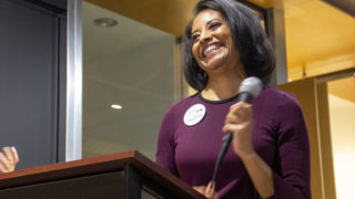 Mayoral candidate Lisa Calderón addresses supporters at her election night watch party, May 7, 2019. (Esteban L. Hernandez/Denverite)