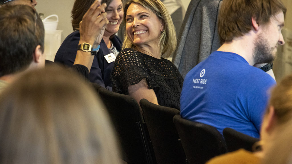 Jennifer Newcomer, director of the Piton Foundation's Shift Research Lab, attends a General Assembly event on gentrification, May 15, 2019. (Kevin J. Beaty/Denverite)