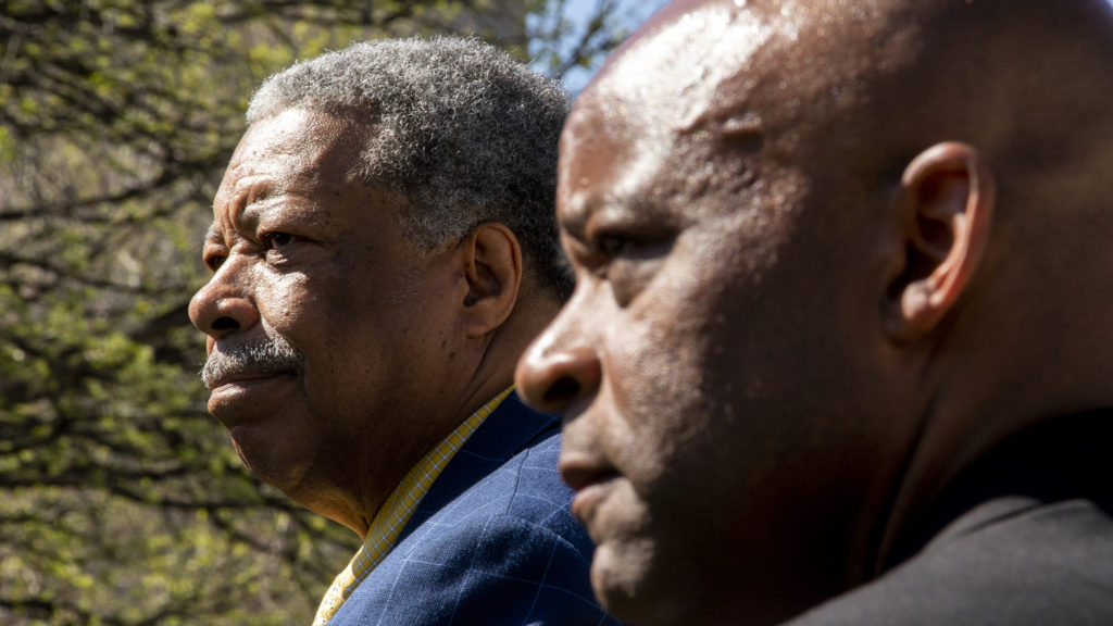 Former Mayor Wellington Webb attends a rally for Mayor Michael Hancock's reelection campaign, May 14, 2019. (Kevin J. Beaty/Denverite)