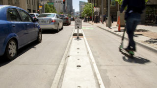 Protected bike lanes on 14th Street downtown, May 30, 2019. (Kevin J. Beaty/Denverite)