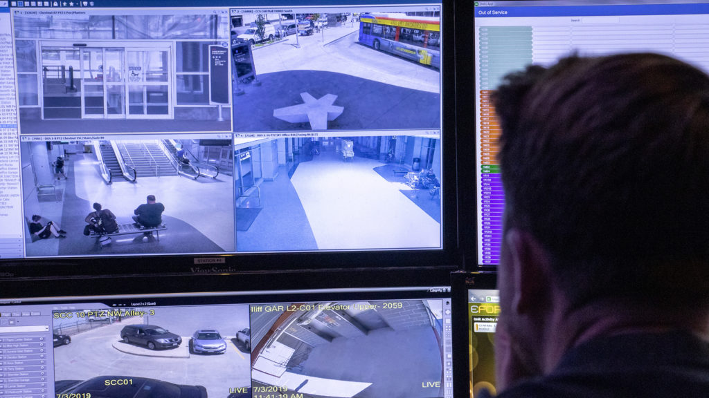 Thousands of camera feeds are monitored inside RTD's security command center, July 3, 2019. (Kevin J. Beaty/Denverite)