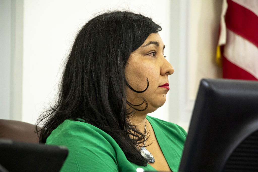 District 3 Councilwoman Jamie Torres at her desk. Aug. 5, 2019. (Kevin J. Beaty/Denverite)