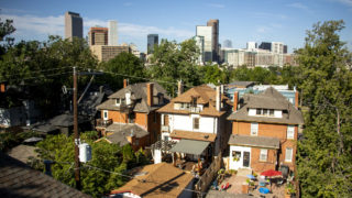 Denver seen from above Five Points. Specifically: 2283 N. Ogden St., the old New Hope Baptist Church that now houses four privately-owned condos. Aug. 20, 2019. (Kevin J. Beaty/Denverite)