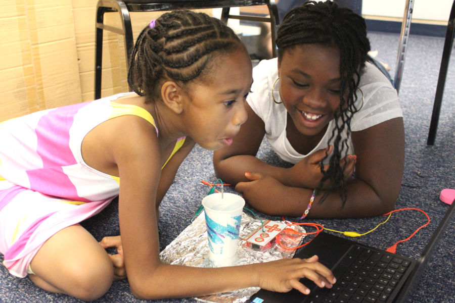 Students Maliah and Kayla at the Imaginarium's Summer Lab camp at Columbine Elementary School. (Susan Gonzalez)
