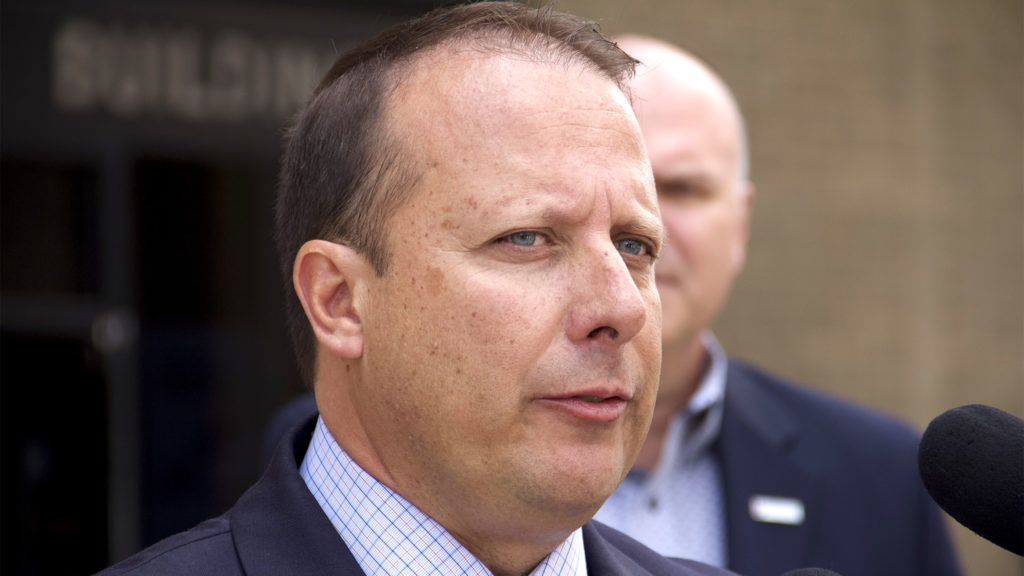 Community Corrections Director Greg Mauro during a press conference outside the Police Administration Building on Wednesday, Aug. 21, 2019, in Denver. (Esteban L. Hernandez/Denverite)