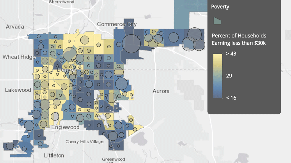 Poverty rates and surface temperature measurements used in NPR's story. (Source: Denver Department of Public Health & Environment and NPR)