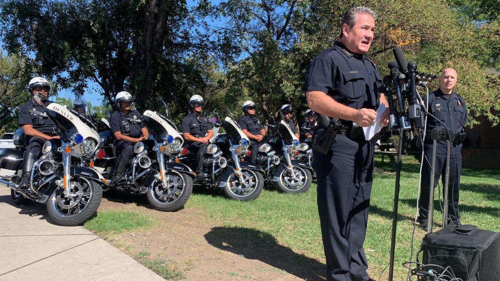 Denver Police Chief Paul Pazen during a press event on Friday, Sept. 13, near Colfax and Speer in Denver. (Esteban L. Hernandez/Denverite)