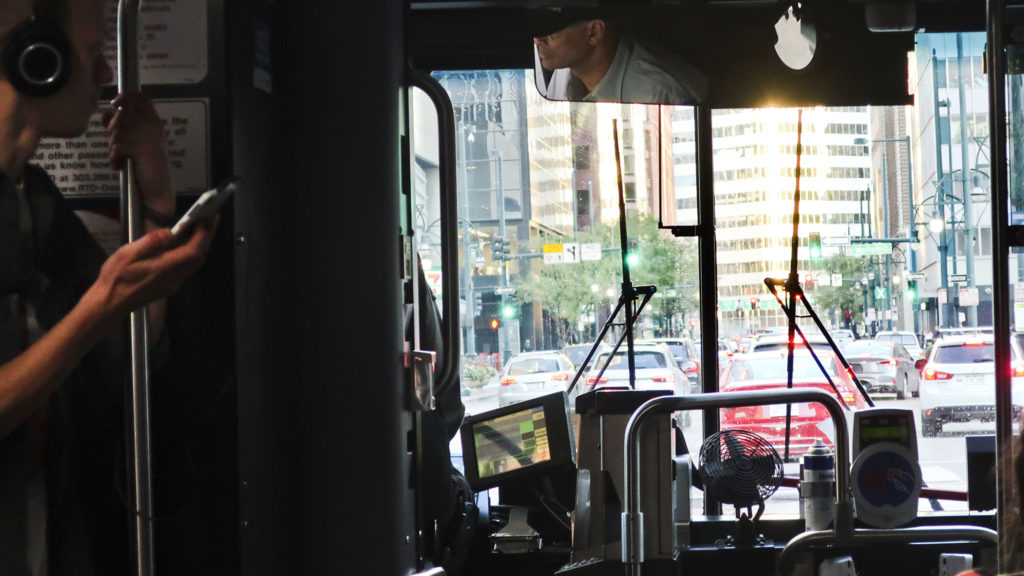 The 15 bus on 17th Street downtown, October 3, 2019. (Nathaniel Minor/CPR News)