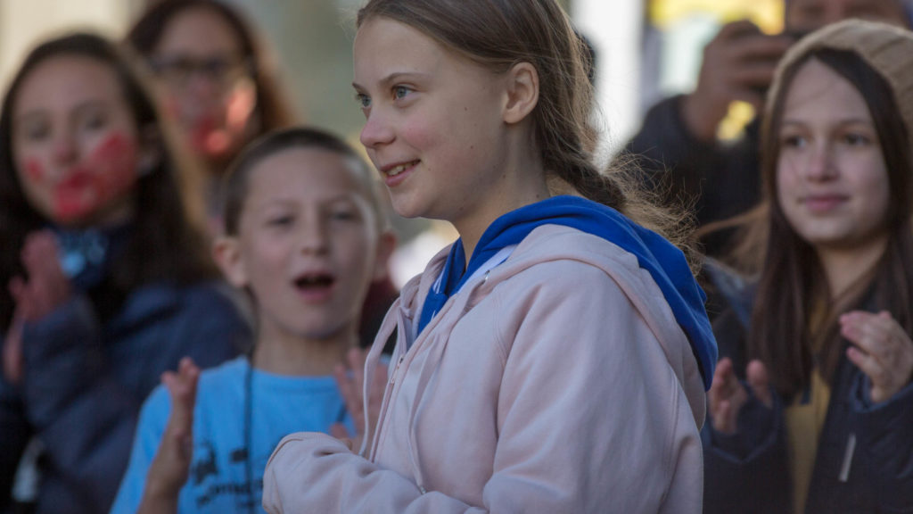 Swedish environmental activist Greta Thunberg headlined a Denver protest against climate change in Civic Center Park on Friday Oct. 11, 2019. (Hart Van Denberg/CPR News)