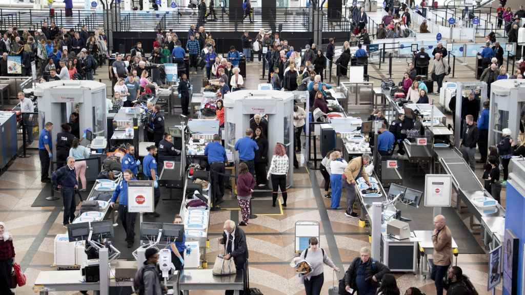 Security lines weren't actually that bad at Denver International Airport on a very snowy day, Oct. 29, 2019. (Kevin J. Beaty/Denverite)