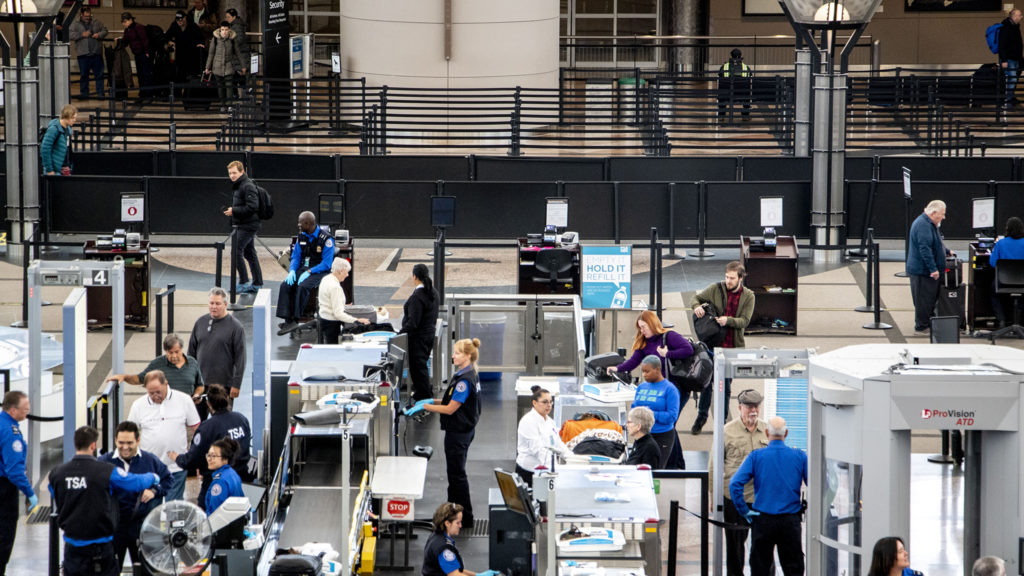 Security lines weren't actually that bad at Denver International Airport on a very snowy day, Oct. 29, 2019. (Kevin J. Beaty/Denverite)