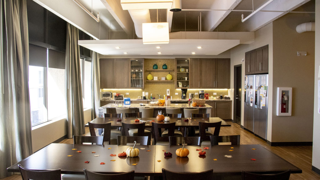 A waiting room and kitchen The Rose Andom Center, Oct. 31, 2019. (Kevin J. Beaty/Denverite)