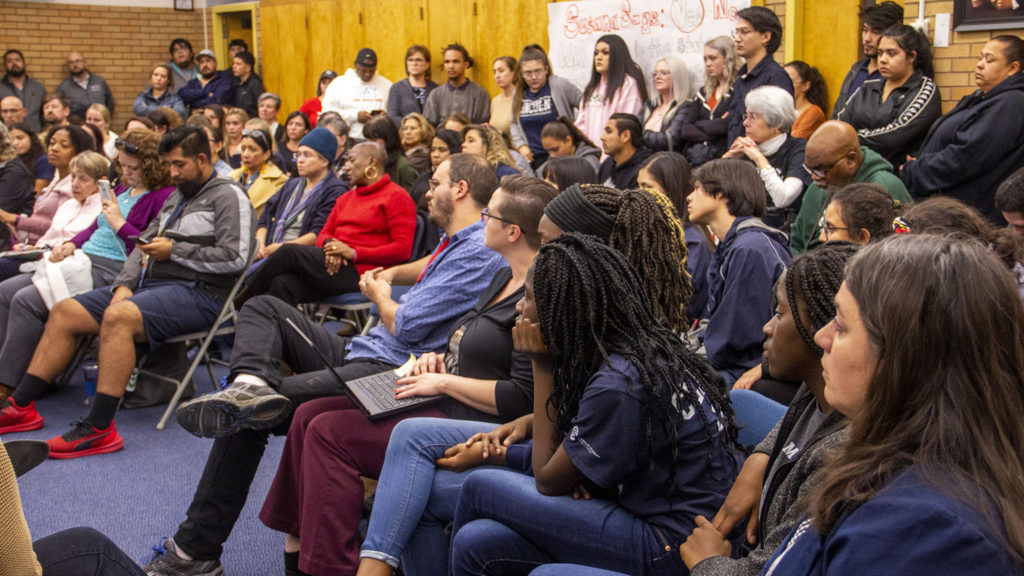 A community meeting at Lincoln High School on Monday, Nov. 4, 2019, in Denver. (Esteban L. Hernandez/Denverite)