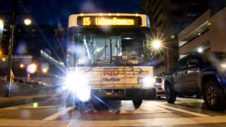 The RTD bus lane on 15th Street downtown. Nov. 5, 2019. (Kevin J. Beaty/Denverite)