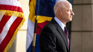 Mike Coffman makes a victory speech for his run at the Aurora mayor's office on the steps of the city's municipal building. Nov. 14, 2019. (Kevin J. Beaty/Denverite)