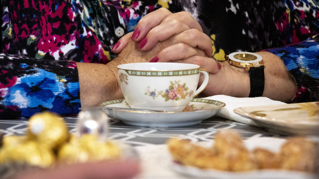 Tea time at Simon Kaganov's and Alla Sheherbi's home at Windsor Gardens, Nov. 16, 2019. (Kevin J. Beaty/Denverite)