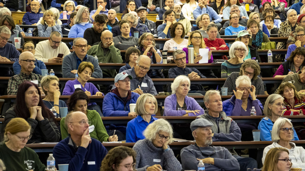 A large crowd attended a meeting about Denver's East Area Plan at Johnson and Wales' campus in South Park Hill, Nov. 23, 2019. (Kevin J. Beaty/Denverite)
