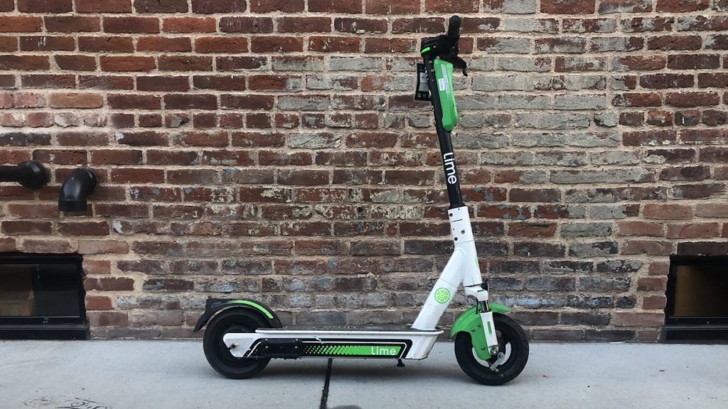 One of the new electric scooters in Golden Triangle, Nov. 4, 2019. (David Sachs/Denverite)