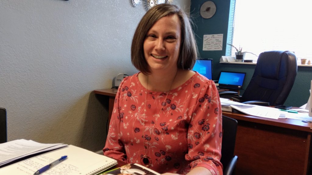 Karen Fox Elwell, president and CEO of Growing Home, in her Westminster office on Nov. 18, 2019. (Donna Bryson/Denverite)